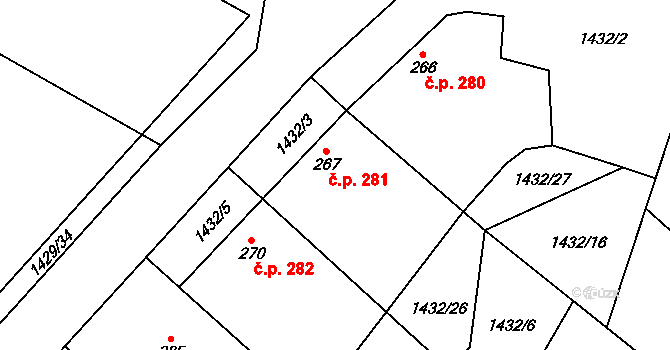 Louka 281 na parcele st. 267 v KÚ Louka u Ostrohu, Katastrální mapa
