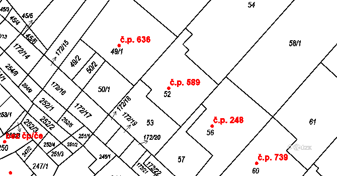 Ždánice 589 na parcele st. 52 v KÚ Ždánice, Katastrální mapa