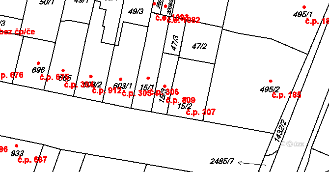 Kyjov 809 na parcele st. 15/3 v KÚ Kyjov, Katastrální mapa