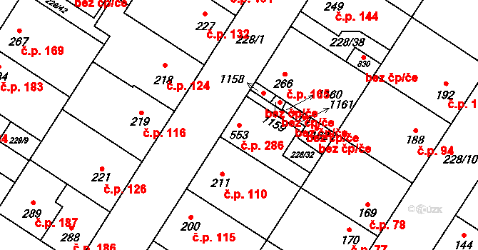 Humny 286, Pchery na parcele st. 553 v KÚ Pchery, Katastrální mapa