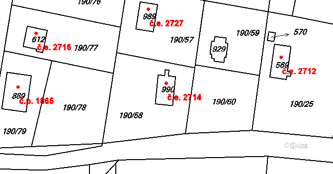 Těptín 2714, Kamenice na parcele st. 990 v KÚ Těptín, Katastrální mapa