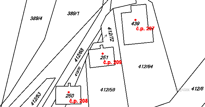 Kojetice 209 na parcele st. 251 v KÚ Kojetice u Prahy, Katastrální mapa