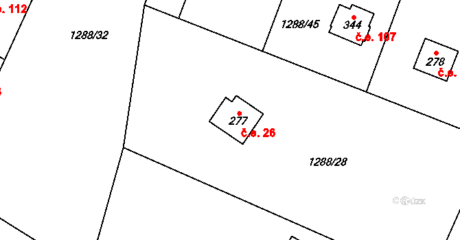 Třemblat 26, Ondřejov na parcele st. 277 v KÚ Třemblat, Katastrální mapa
