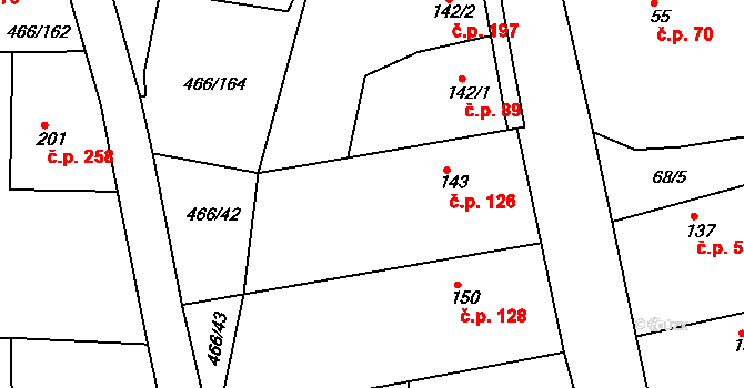 Broumy 126 na parcele st. 143 v KÚ Broumy, Katastrální mapa