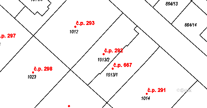 Štěpánov 292 na parcele st. 1013/2 v KÚ Štěpánov u Olomouce, Katastrální mapa