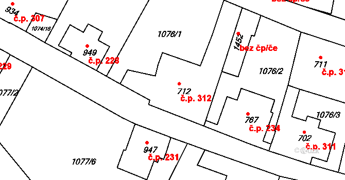 Cvikov I 312, Cvikov na parcele st. 712 v KÚ Cvikov, Katastrální mapa
