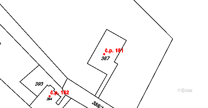 Děčín VII-Chrochvice 151, Děčín na parcele st. 387 v KÚ Chrochvice, Katastrální mapa