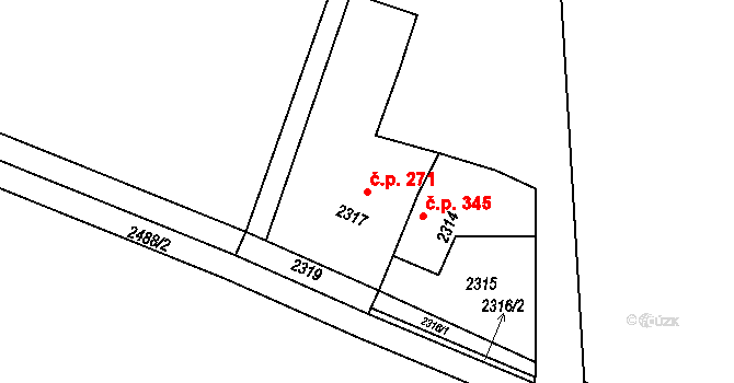 Lutyně 271, Orlová na parcele st. 2317/1 v KÚ Horní Lutyně, Katastrální mapa