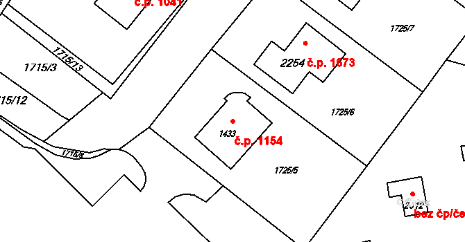 Rožnov pod Radhoštěm 1154 na parcele st. 1433 v KÚ Rožnov pod Radhoštěm, Katastrální mapa