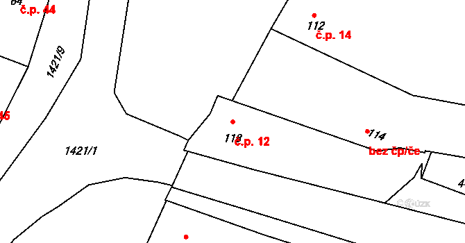 Chýnov 12 na parcele st. 118 v KÚ Chýnov u Tábora, Katastrální mapa