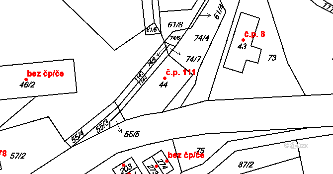 Vrchovina 111, Nová Paka na parcele st. 44 v KÚ Vrchovina, Katastrální mapa