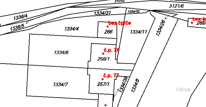 Chotýčany 76 na parcele st. 256/1 v KÚ Chotýčany, Katastrální mapa