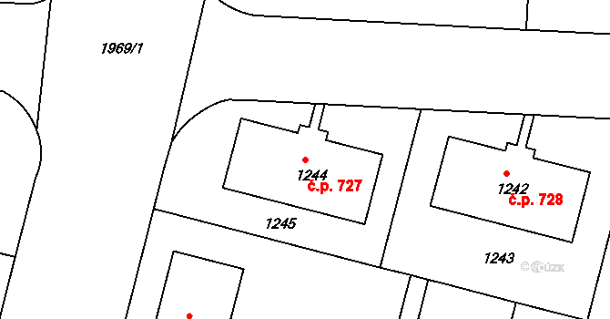Klíše 727, Ústí nad Labem na parcele st. 1244 v KÚ Klíše, Katastrální mapa