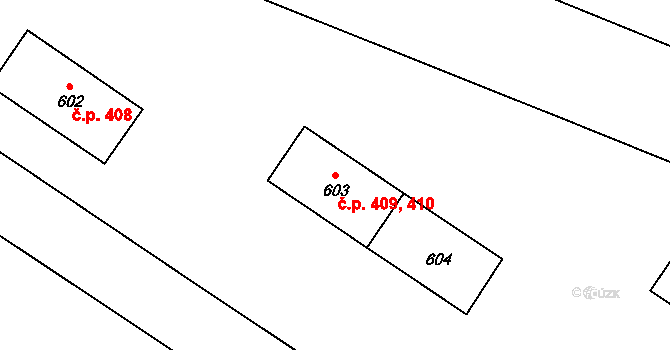 Milovice 409,410 na parcele st. 603 v KÚ Milovice nad Labem, Katastrální mapa