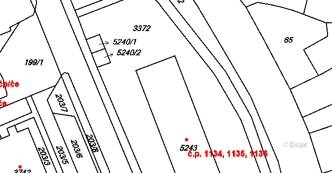 Chrudim IV 1134,1135,1136, Chrudim na parcele st. 5243 v KÚ Chrudim, Katastrální mapa