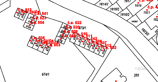 Medlánky 511, Brno na parcele st. 973/3 v KÚ Medlánky, Katastrální mapa