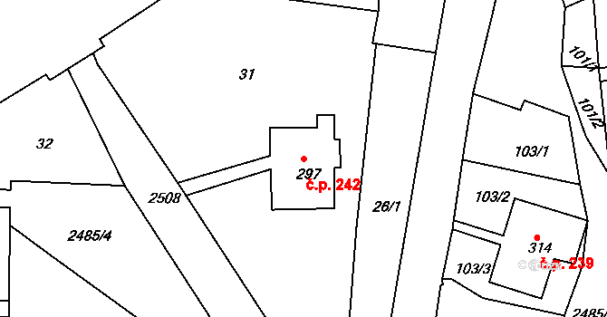 Česká Kamenice 242 na parcele st. 297 v KÚ Česká Kamenice, Katastrální mapa