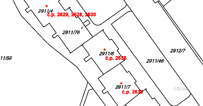 Teplice 2638 na parcele st. 2911/6 v KÚ Teplice, Katastrální mapa