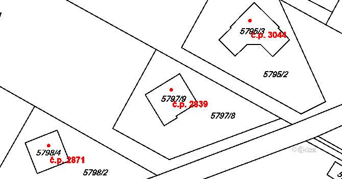 Frýdek 2839, Frýdek-Místek na parcele st. 5797/9 v KÚ Frýdek, Katastrální mapa