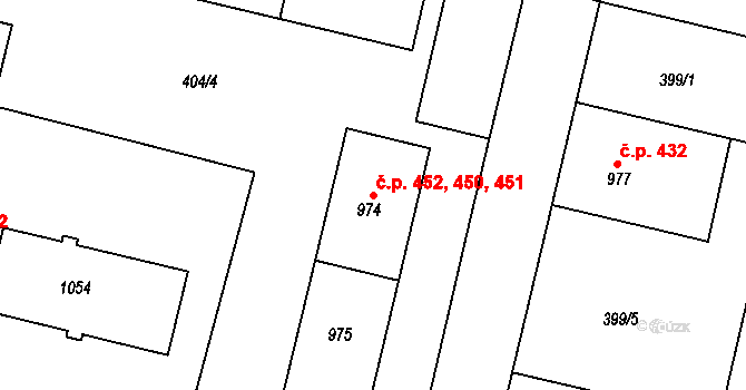 Litovel 450,451,452 na parcele st. 974 v KÚ Litovel, Katastrální mapa