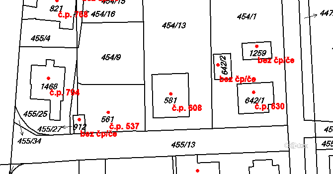 Blovice 608 na parcele st. 581 v KÚ Blovice, Katastrální mapa