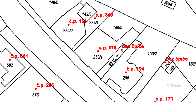 Úšovice 178, Mariánské Lázně na parcele st. 253/1 v KÚ Úšovice, Katastrální mapa