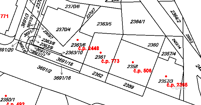 Břevnov 773, Praha na parcele st. 2361 v KÚ Břevnov, Katastrální mapa