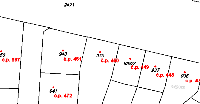 Vršovice 450, Praha na parcele st. 939 v KÚ Vršovice, Katastrální mapa