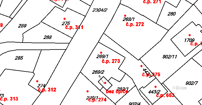 Rožmitál pod Třemšínem 273 na parcele st. 269/1 v KÚ Rožmitál pod Třemšínem, Katastrální mapa