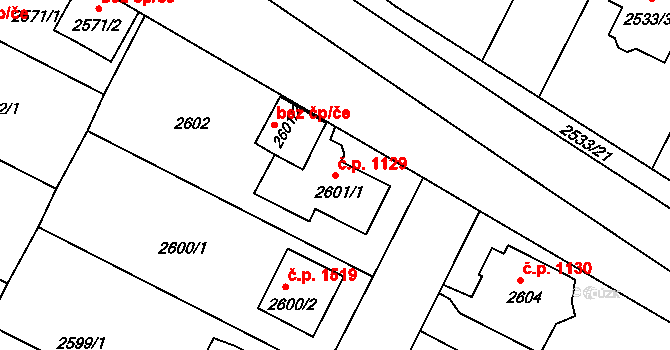 České Budějovice 5 1129, České Budějovice na parcele st. 2601/1 v KÚ České Budějovice 5, Katastrální mapa