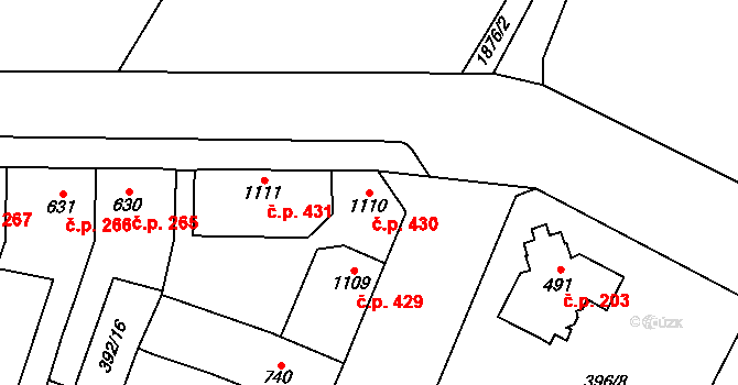 Kukleny 430, Hradec Králové na parcele st. 1110 v KÚ Kukleny, Katastrální mapa