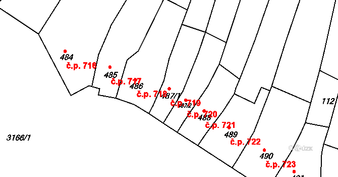 Ivančice 719 na parcele st. 487/1 v KÚ Ivančice, Katastrální mapa