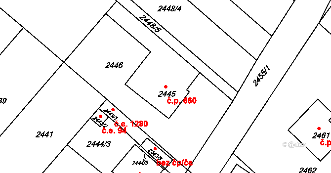 Kuřim 660 na parcele st. 2445 v KÚ Kuřim, Katastrální mapa
