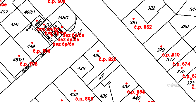 Doubravka 820, Plzeň na parcele st. 435 v KÚ Doubravka, Katastrální mapa