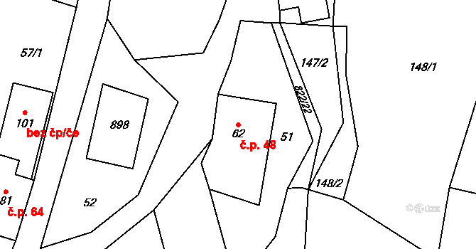 Horní Houžovec 48, Ústí nad Orlicí na parcele st. 62 v KÚ Horní Houžovec, Katastrální mapa