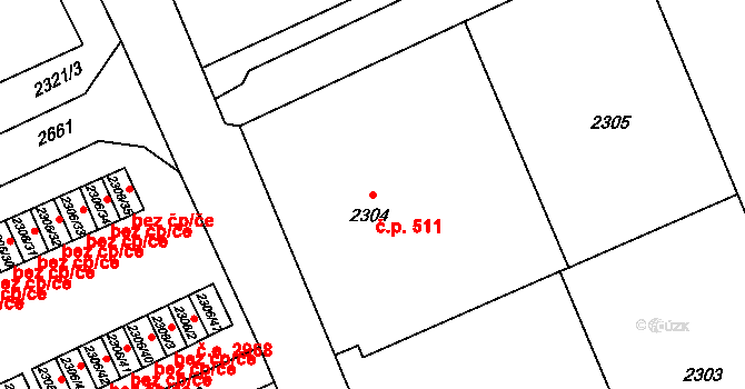 Prostřední Suchá 511, Havířov na parcele st. 2304 v KÚ Prostřední Suchá, Katastrální mapa