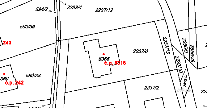 Zlín 5316 na parcele st. 8366 v KÚ Zlín, Katastrální mapa