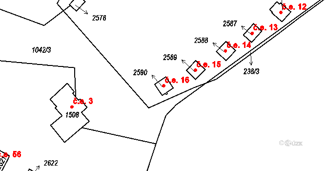 Hamrníky 16, Mariánské Lázně na parcele st. 2590 v KÚ Úšovice, Katastrální mapa