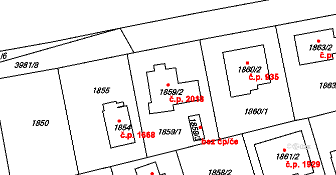 Modřany 2018, Praha na parcele st. 1859/2 v KÚ Modřany, Katastrální mapa