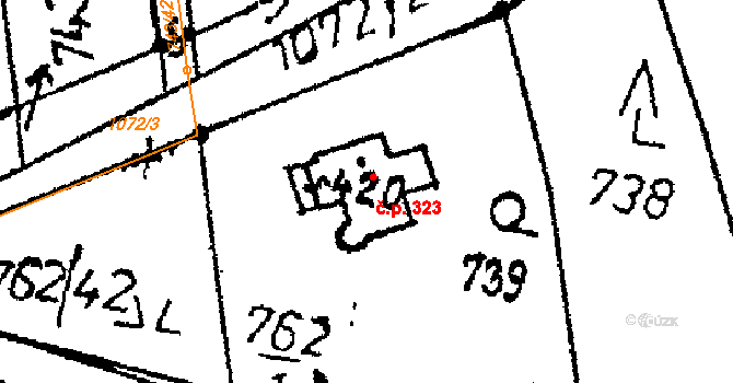 Tři Dvory 323 na parcele st. 420 v KÚ Tři Dvory, Katastrální mapa