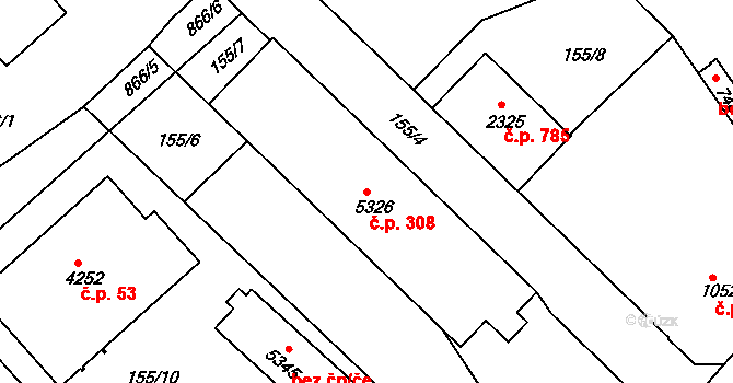 Chrudim IV 308, Chrudim na parcele st. 5326 v KÚ Chrudim, Katastrální mapa