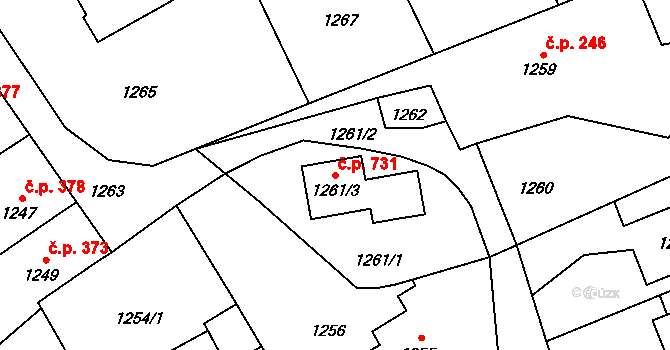 Jedovnice 731 na parcele st. 1261/3 v KÚ Jedovnice, Katastrální mapa