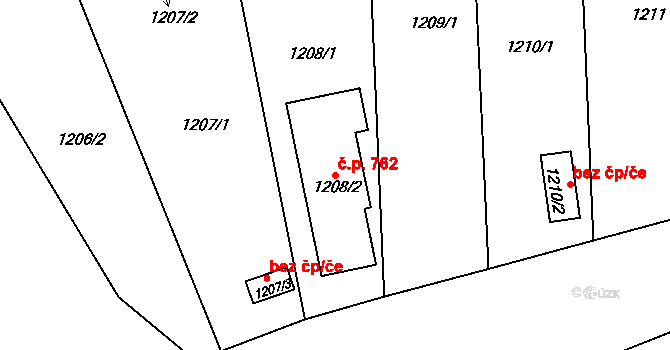 Vejprnice 762 na parcele st. 1208/2 v KÚ Vejprnice, Katastrální mapa
