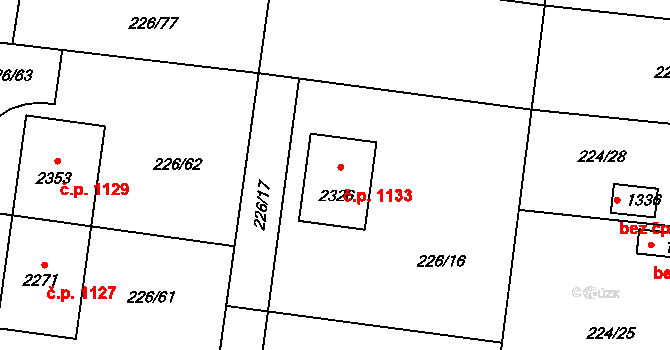 Unhošť 1133 na parcele st. 2326 v KÚ Unhošť, Katastrální mapa