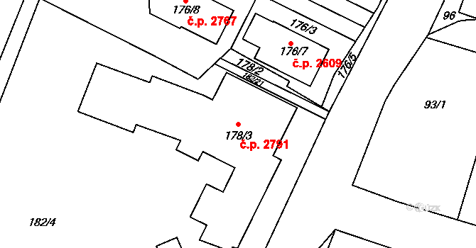 Horní Počernice 2791, Praha na parcele st. 178/3 v KÚ Horní Počernice, Katastrální mapa