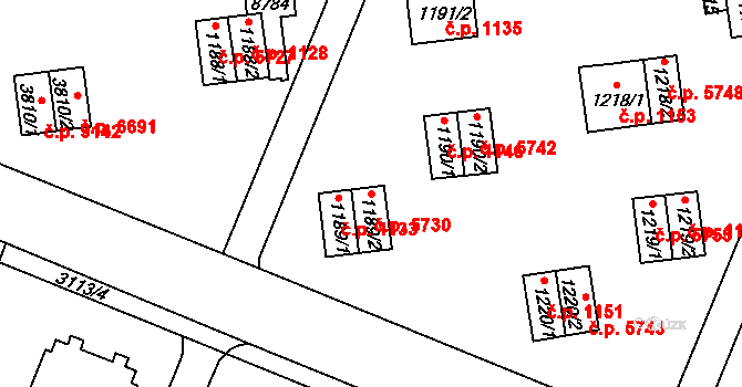 Zlín 5730 na parcele st. 1189/2 v KÚ Zlín, Katastrální mapa