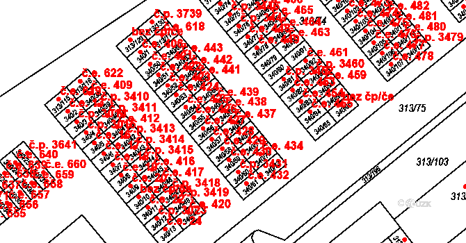 Vyškov-Předměstí 437, Vyškov na parcele st. 340/69 v KÚ Vyškov, Katastrální mapa