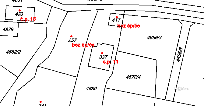 Vidlákova Lhota 11, Benešov na parcele st. 337 v KÚ Úročnice, Katastrální mapa