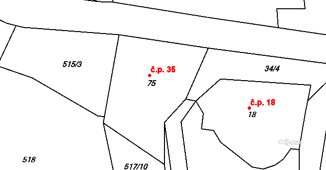 Křešice 35, Olbramovice na parcele st. 75 v KÚ Křešice u Olbramovic, Katastrální mapa