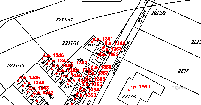 Předměstí 1363, Litoměřice na parcele st. 2211/43 v KÚ Litoměřice, Katastrální mapa